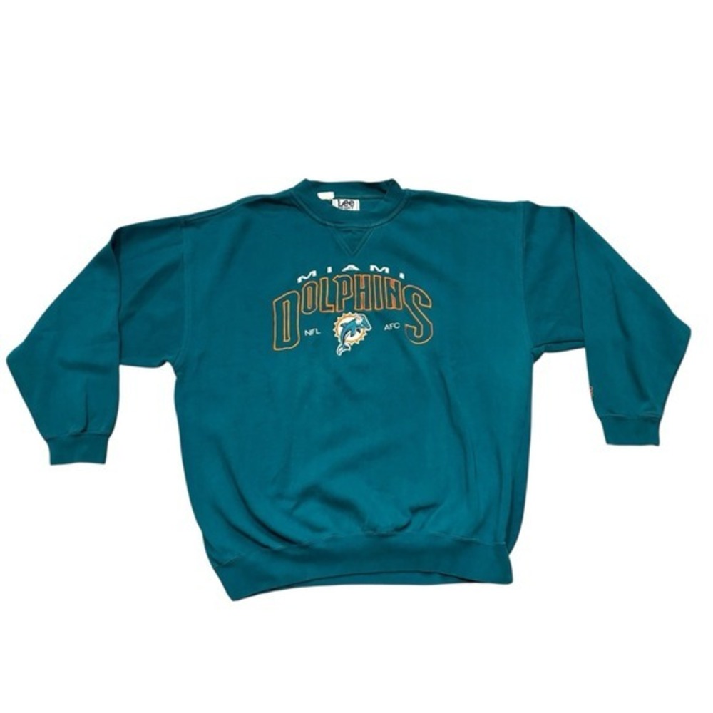 Vintage 90s Lee Sport Miami Dolphins‎ Sweatshirt Teal XL NFL Embroidered